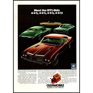 1972 Oldsmobile 442 Convertible Cutlass S Coupe Vintage Print Ad Wall Art 4-4-2